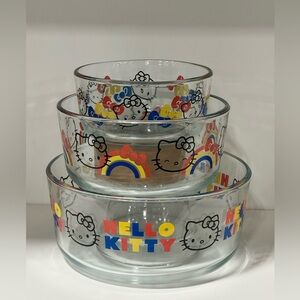 Pyrex® 3 piece Glass Storage Set: Hello Kitty®, Ribbons & Bows - NOS